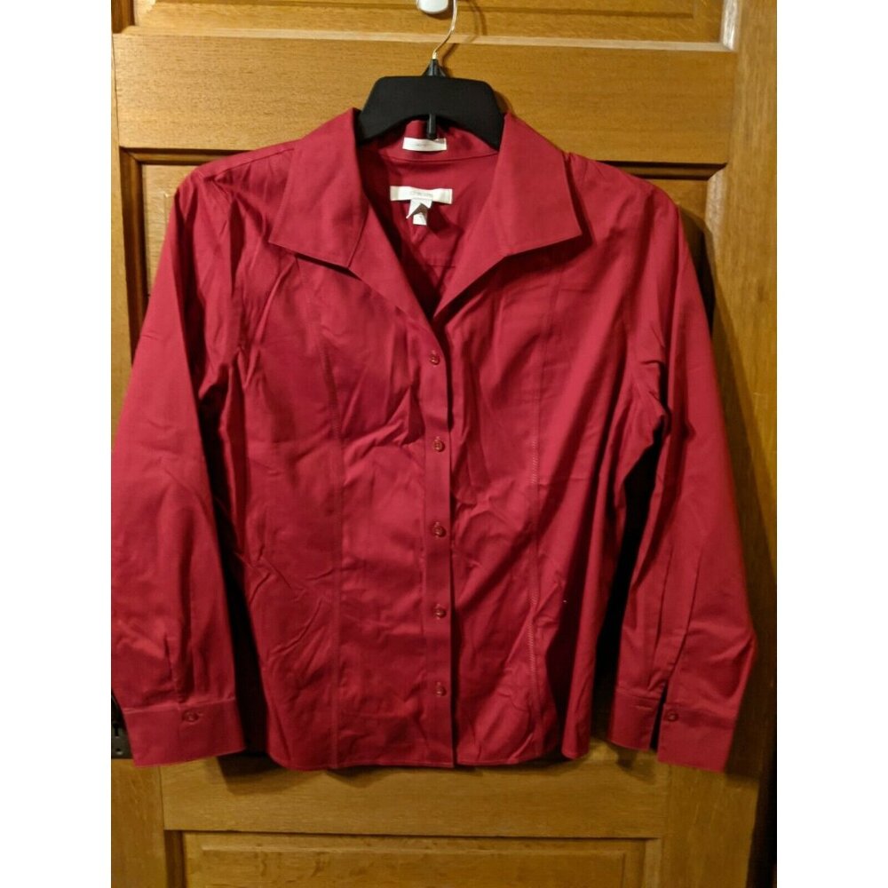 Chicos Size 2 Top Button Shirt Red No Iron Dress Long Sleeved